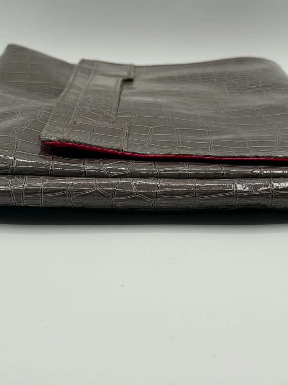 Vince Camuto Faux Gray Snakeskin Oversized Snap Closure Clutch Purse